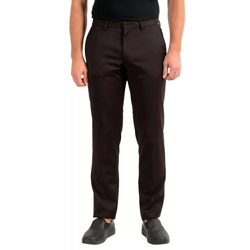 Hugo Boss Gido flat front wool trousers pants slim fit brown unhemmed new 36